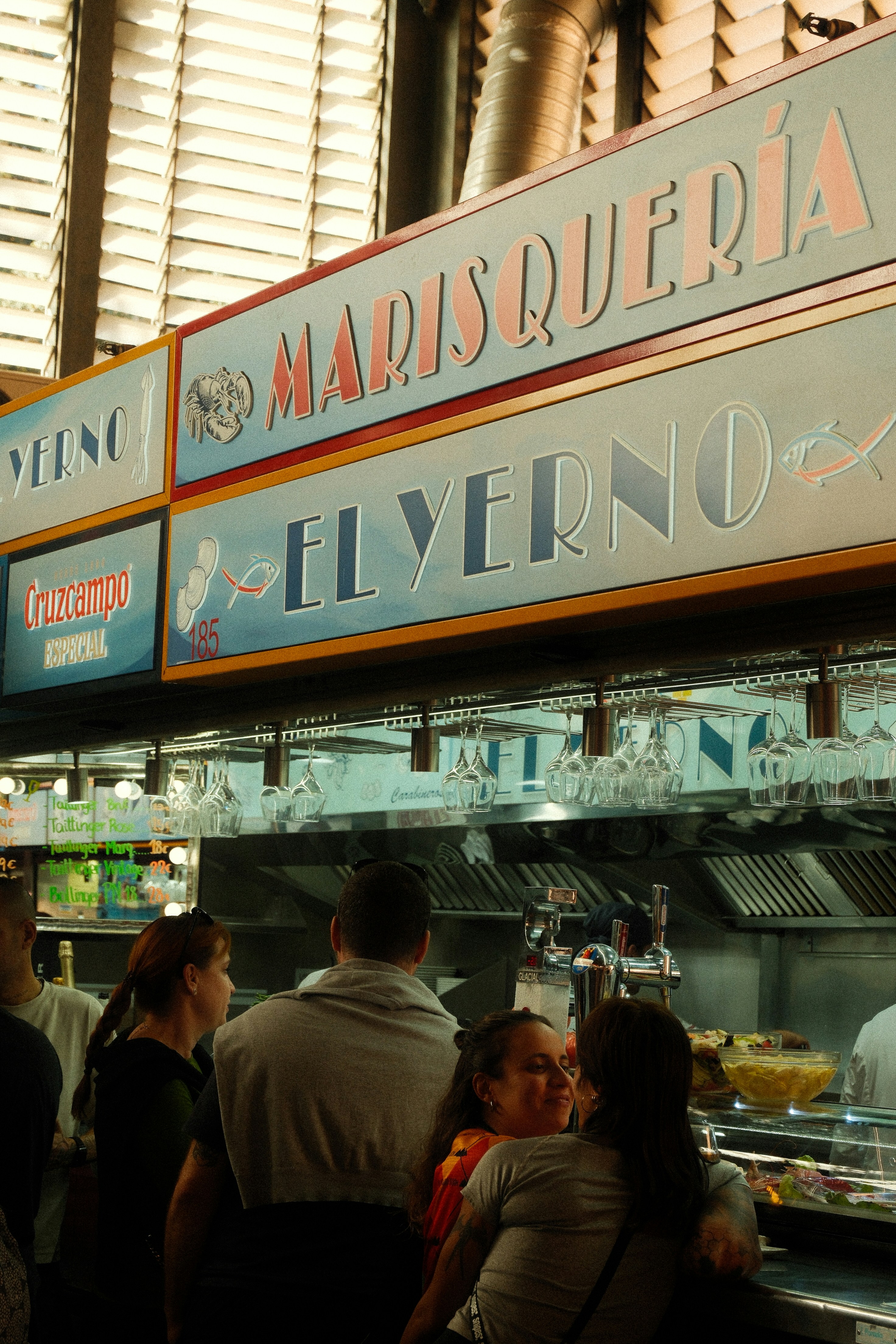 Marisquería stall at Málaga's central market